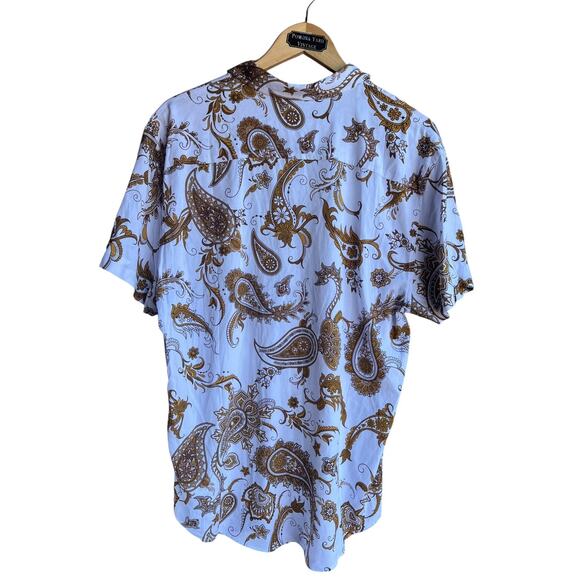 Guess Men's Vintage Y2k Knit Jersey Button Up Shirt Paisley White Size Large - Picture 2 of 8